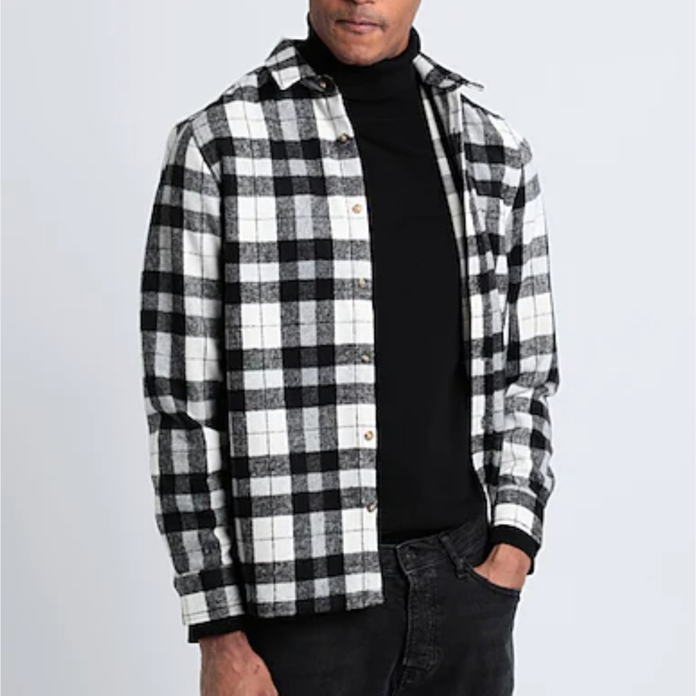Topman 100% Cotton Black White Plaid Flannel Overshirt Shacket M